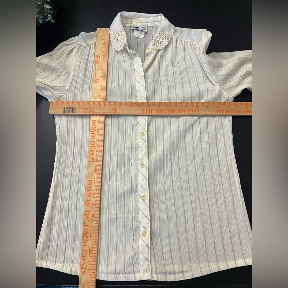 George Yazbek‎ for Gordon Peters Cream Button Up Eyelet Embroidery Collar Blouse - Picture 12 of 15